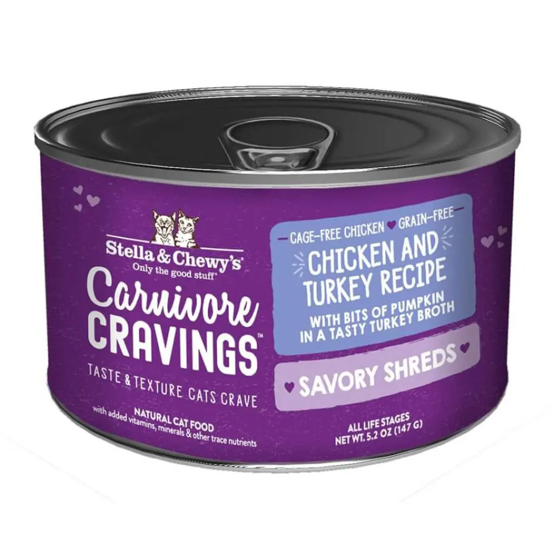 Stella & Chewy's Carnivore Cravings Savory Shreds - Chicken & Turkey Recipe Dinner in Broth, Wet Cat Food