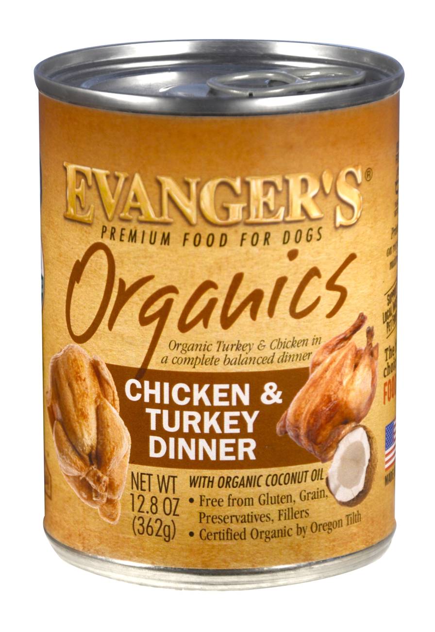 Evanger's Organic Chicken & Turkey Dinner, Wet Dog Food, 12.8-oz Case of 12
