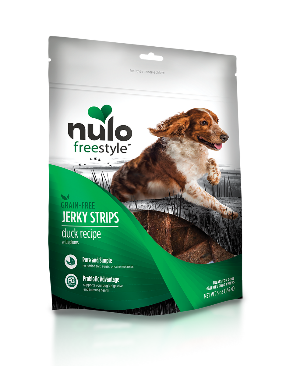 Nulo Freestyle Jerky Strips Duck With Plums 5-oz, Dog Treat