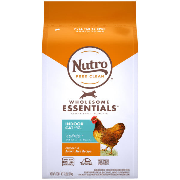 NUTRO WHOLESOME ESSENTIALS Adult Indoor Natural Dry Cat Food Farm-Raised Chicken & Brown Rice Recipe