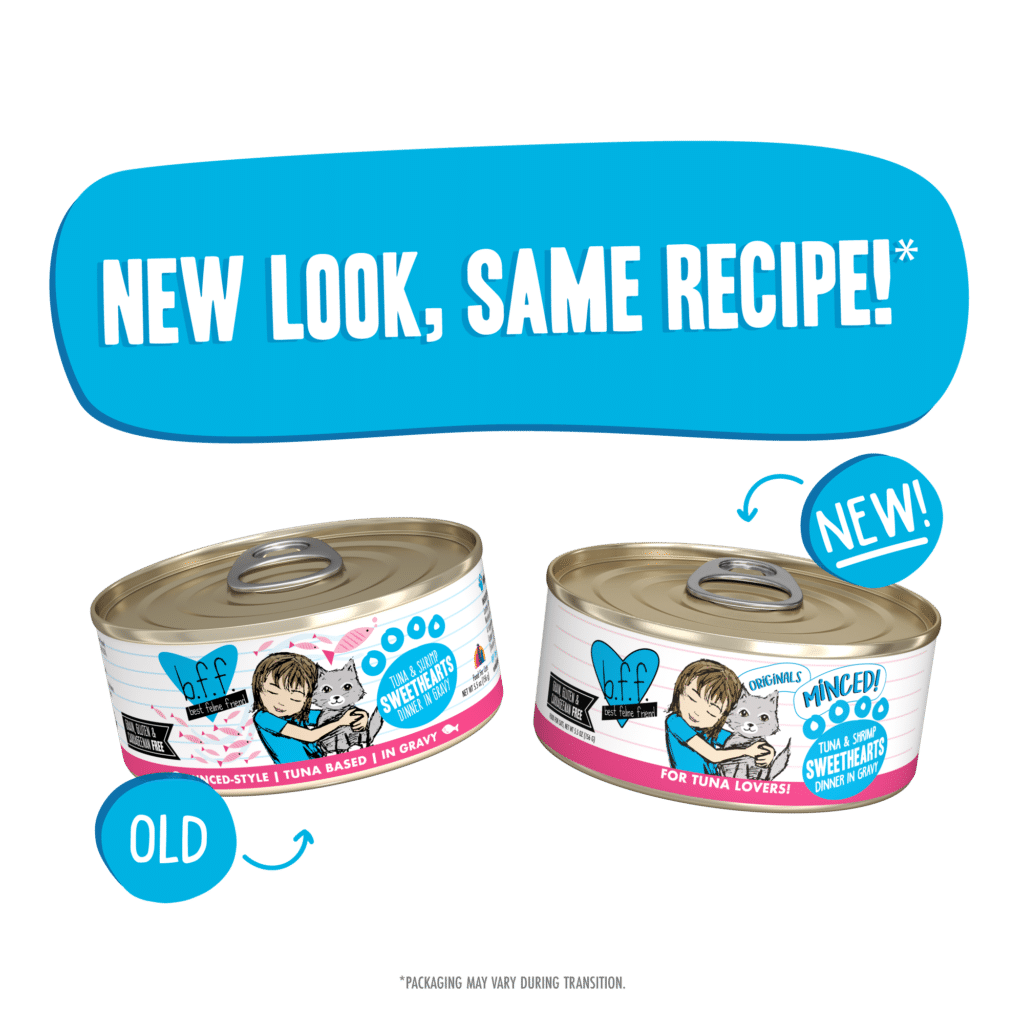 Weruva BFF Original Minced! Tuna And Shrimp Sweethearts, Tuna and Shrimp Dinner In Gelee