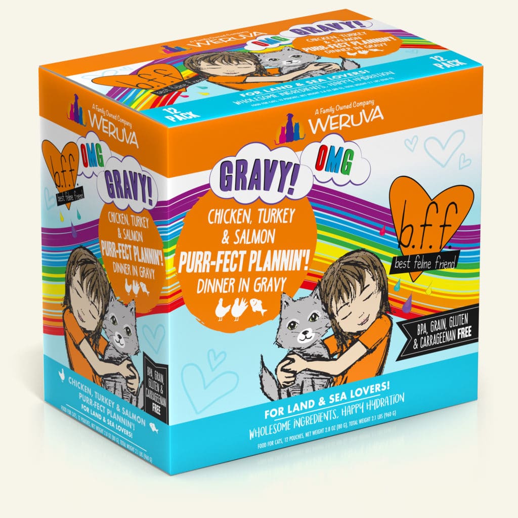 Weruva BFF OMG Gravy! Purr-Fect Plannin'! Chicken, Turkey And Salmon Dinner in Gravy, 2.8-oz Pouch, Wet Cat Food