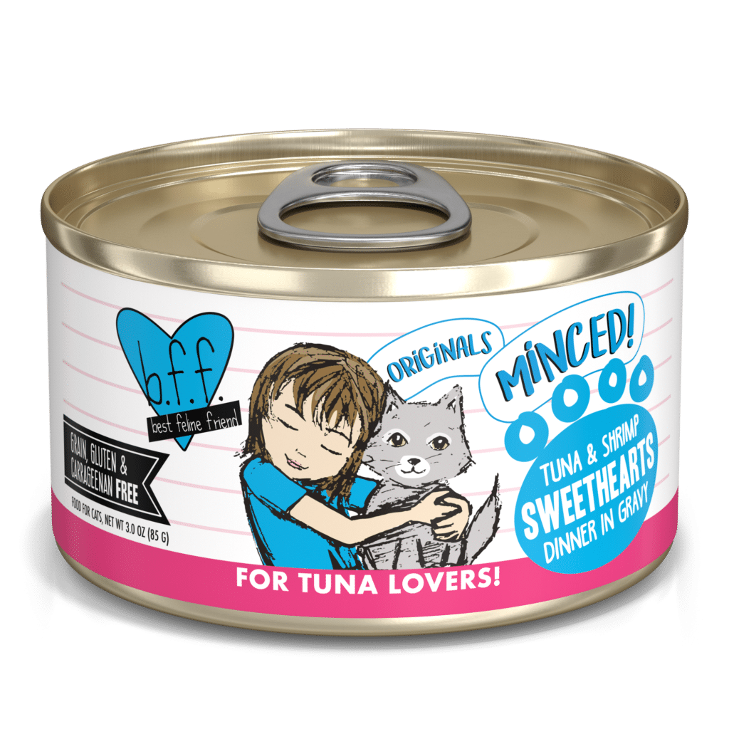 Weruva BFF Original Minced! Tuna And Shrimp Sweethearts, Tuna and Shrimp Dinner In Gelee