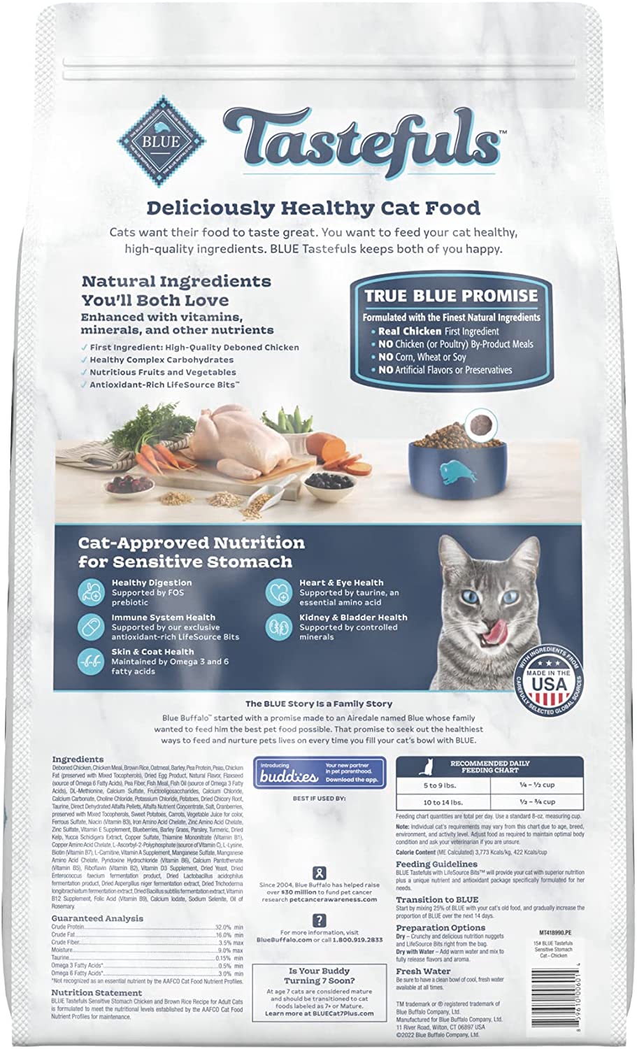 Blue Buffalo Sensitive Stomach Natural Adult Dry Cat Food Chicken Brown Rice