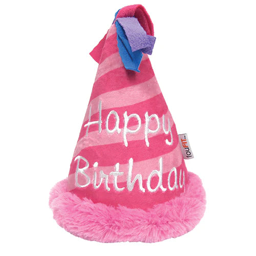 Foufit Pink Birthday Hat Crinkle Plush, Dog Toy