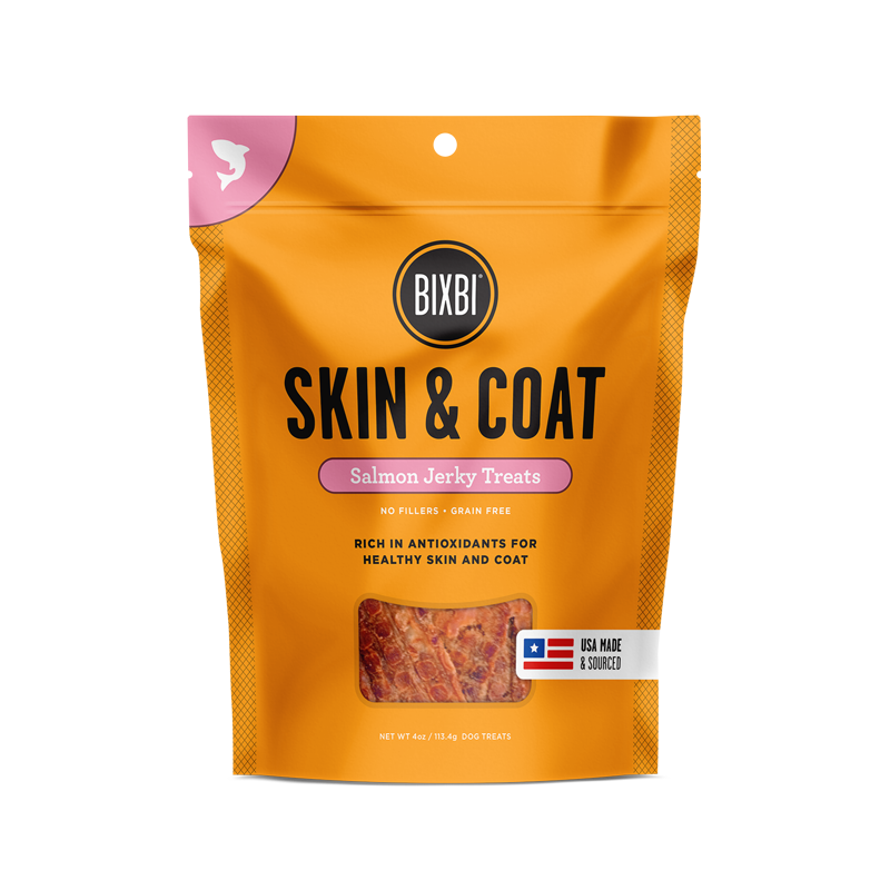 Bixbi Skin And Coat Jerky Treats, Salmon Recipe, 5-oz Bag
