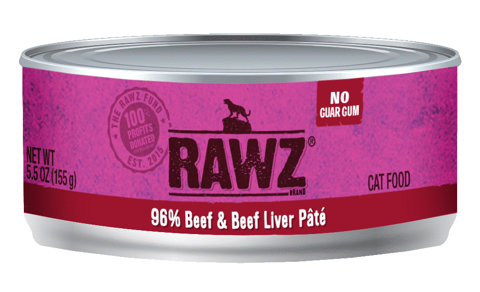 RAWZ® 96% Beef and Beef Liver Pate, Wet Cat Food, 5.5-oz Case of 24
