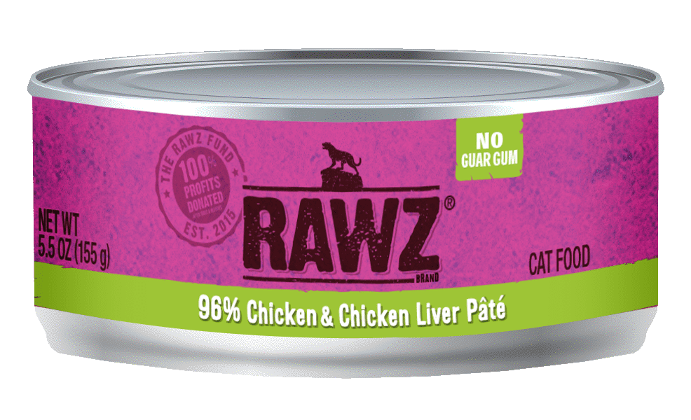 RAWZ® 96% Chicken and Chicken Liver Pate, Wet Cat Food, 5.5-oz Case of 24