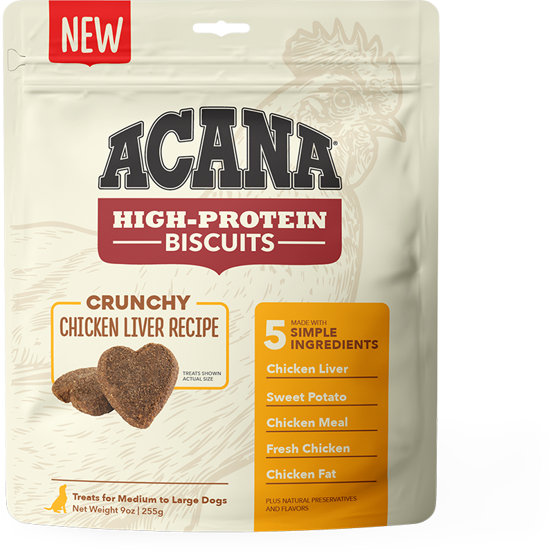 Acana High-Protein Biscuits For Large Breed Dogs, Chicken Liver Recipe, 9-oz Bag