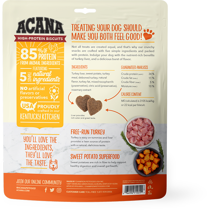 Acana High-Protein Biscuits For Large Breed Dogs, Beef Liver Recipe, 9-oz Bag