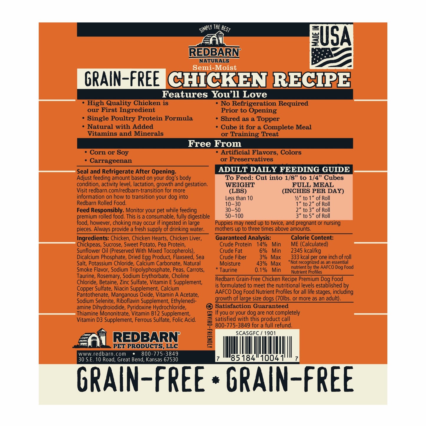 Redbarn Grain Free Chicken Recipe Rolled Dog Food, 3-lb Roll