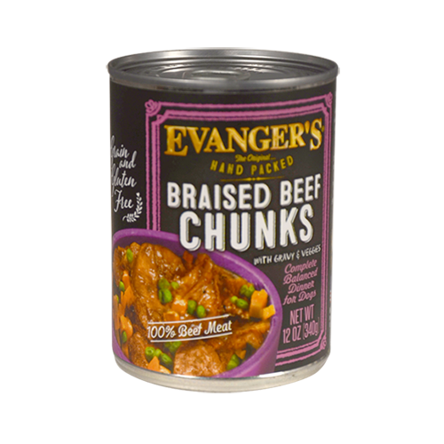 Evangers Hand Packed Braised Beef Chunks Wet Food Topper, 12-oz, Case Of 12