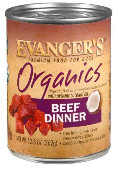 Evanger's Organic Beef Dinner, Wet Dog Food, 12.5-oz Case of 12