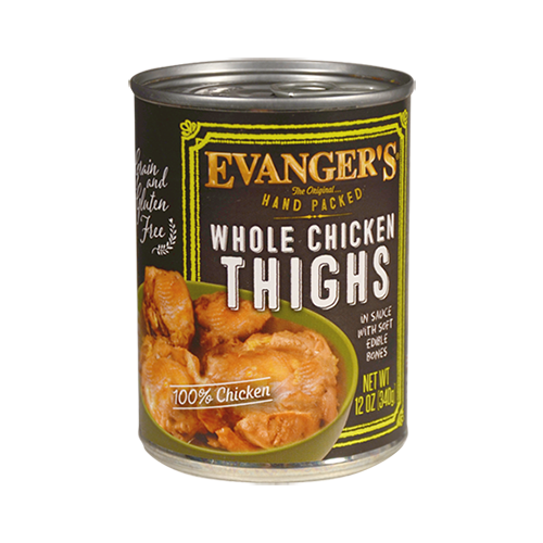 Evangers Hand Packed Whole Chicken Thighs Wet Food Topper, 12-oz, Case Of 12