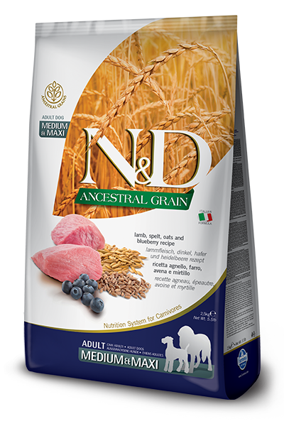 Farmina N&D Ancestral Grain Adult Lamb & Blueberry Medium & Maxi Dry Dog Food