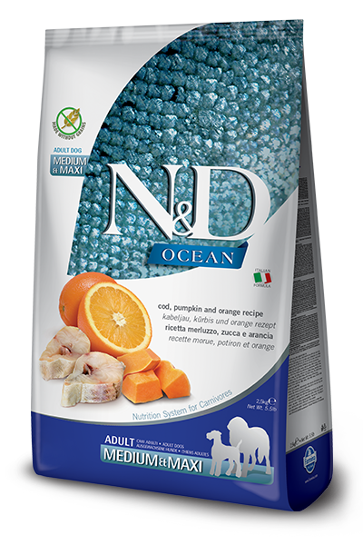 Farmina N&D Ocean Grain Free Adult Cod, Pumpkin, Orange Medium & Maxi Dry Dog Food