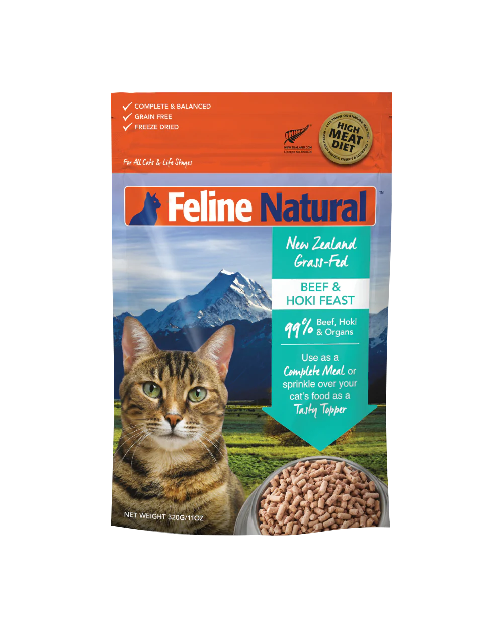 Feline Natural Beef & Hoki Feast , Freeze-Dried Raw Cat Food