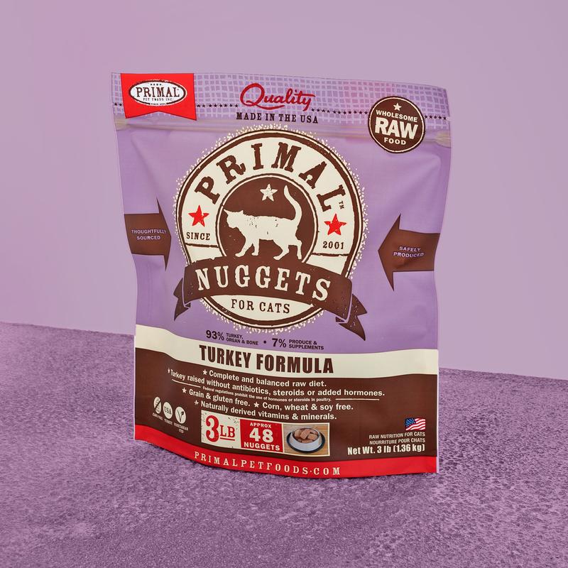 Primal Frozen Raw Nuggets Turkey Cat Food, 3-lb Bag