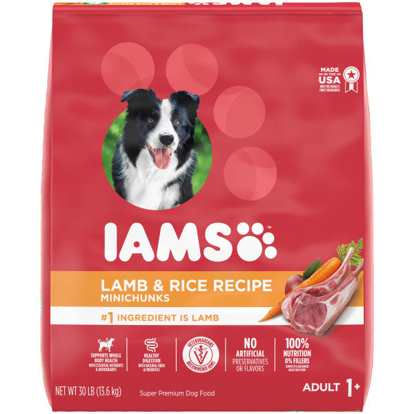 IAMS Minichunks Adult Dry Dog Food Lamb & Rice Recipe Dog Kibble, 30-lb Bag