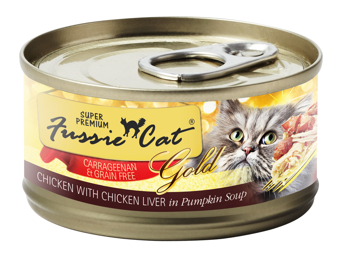 Fussie Cat Gold Chicken. Chicken Liver & Pumpkin Wet Cat Food, 2.82-oz, Case of 24