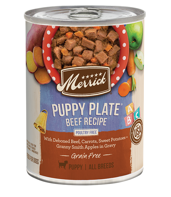 Merrick Grain Free Puppy Plate Beef in Gravy Wet Dog Food, 12.7-oz Case of 12