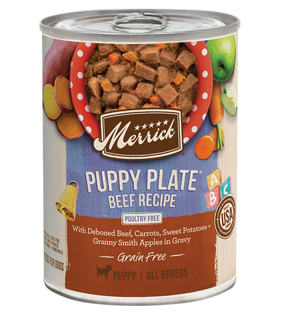 Merrick Grain Free Puppy Plate Beef in Gravy Wet Dog Food, 12.7-oz Case of 12