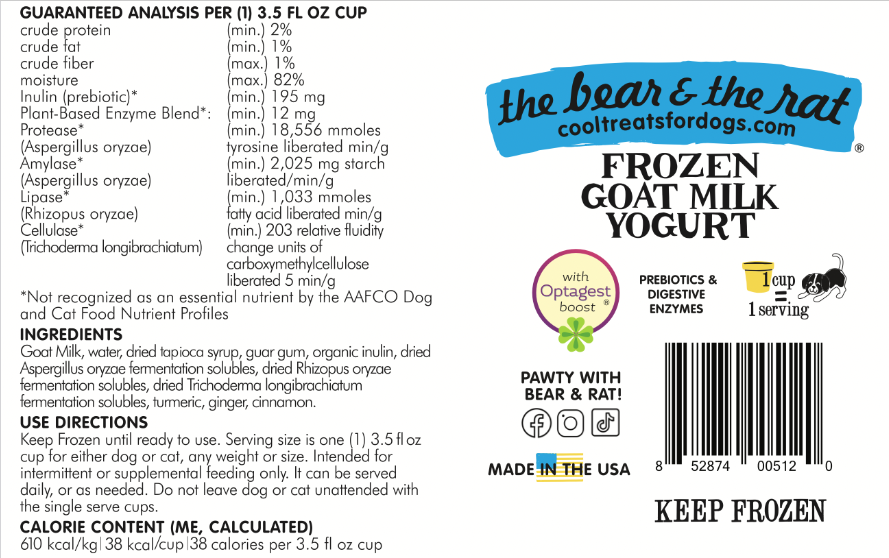 The Bear And The Rat Frozen Yogurt For Dogs And Cats, Goat Milk Recipe, 4-pk