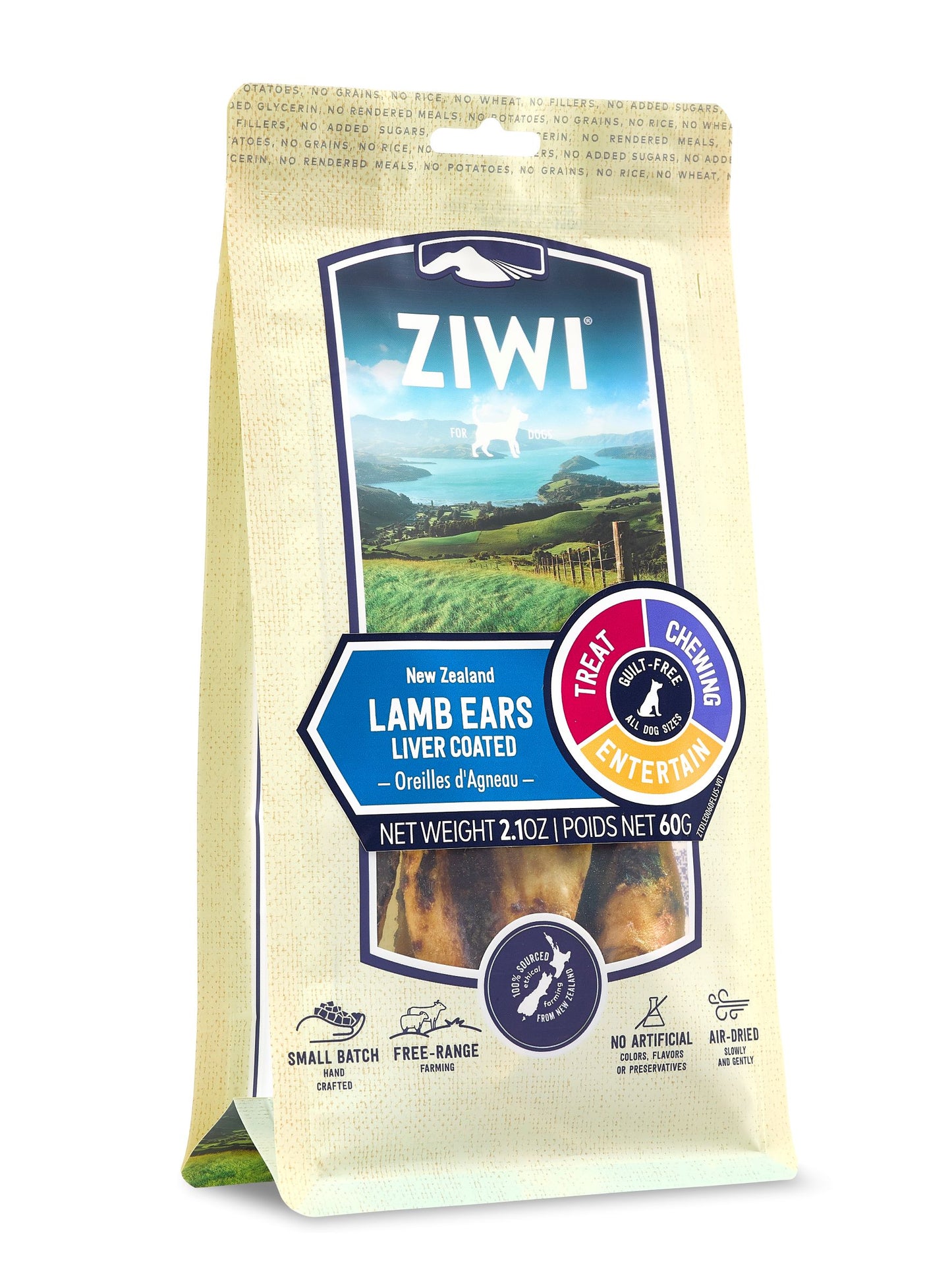 ZIWI Lamb Ears - Liver Coated, 2.1-oz Bag