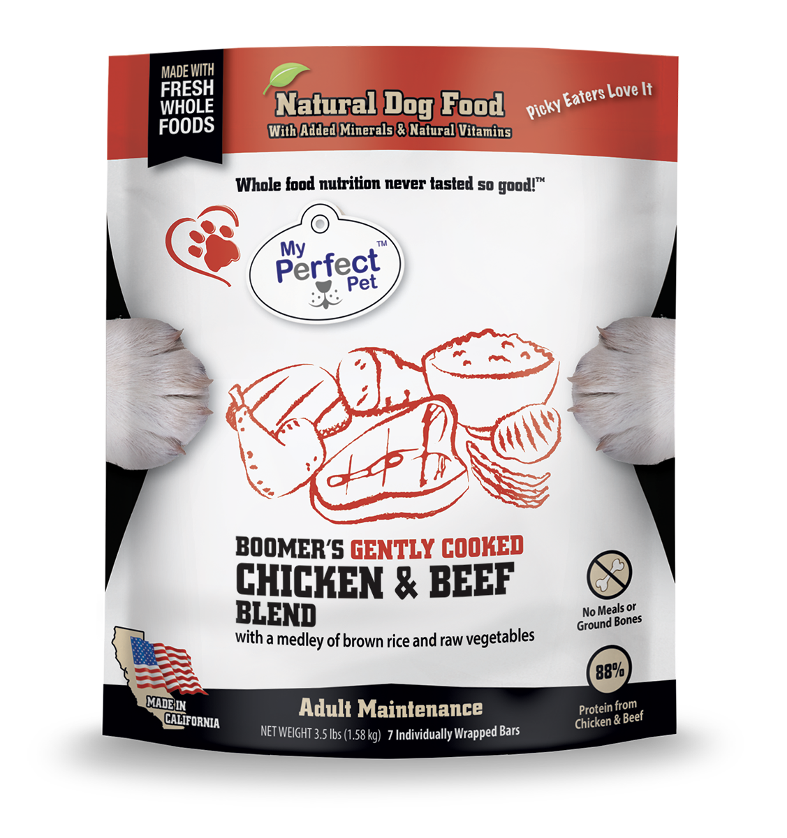 My Perfect Pet Boomer's Gently Cooked Chicken & Beef Frozen Dog Food, 3.5-lb Bag