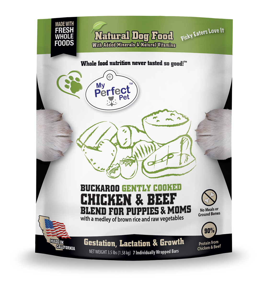 My Perfect Pet Buckaroo's Gently Cooked Chicken & Beef Frozen Dog Food, 3.5-lb Bag