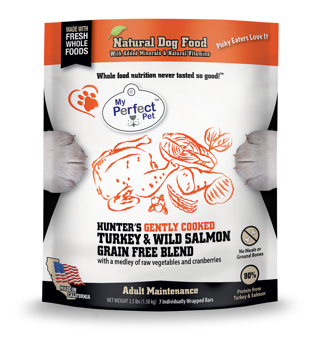 My Perfect Pet Hunter's Gently Cooked Turkey & Wild Salmon Grain Free Frozen Dog Food, 3.5-lb Bag