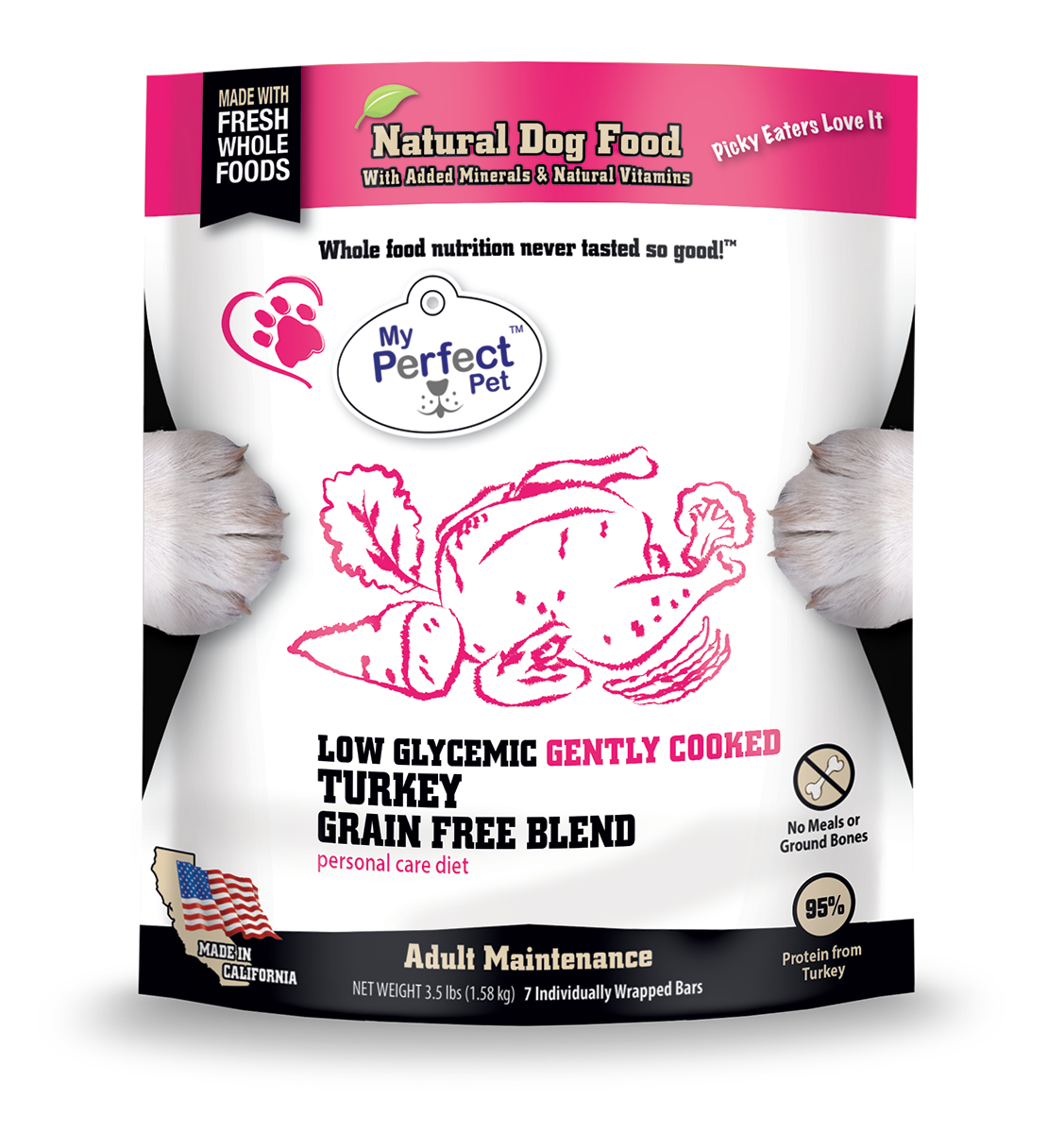 My Perfect Pet Gently Cooked Turkey Potato Free Grain Free Frozen Dog Food, 3.5-lb Bag