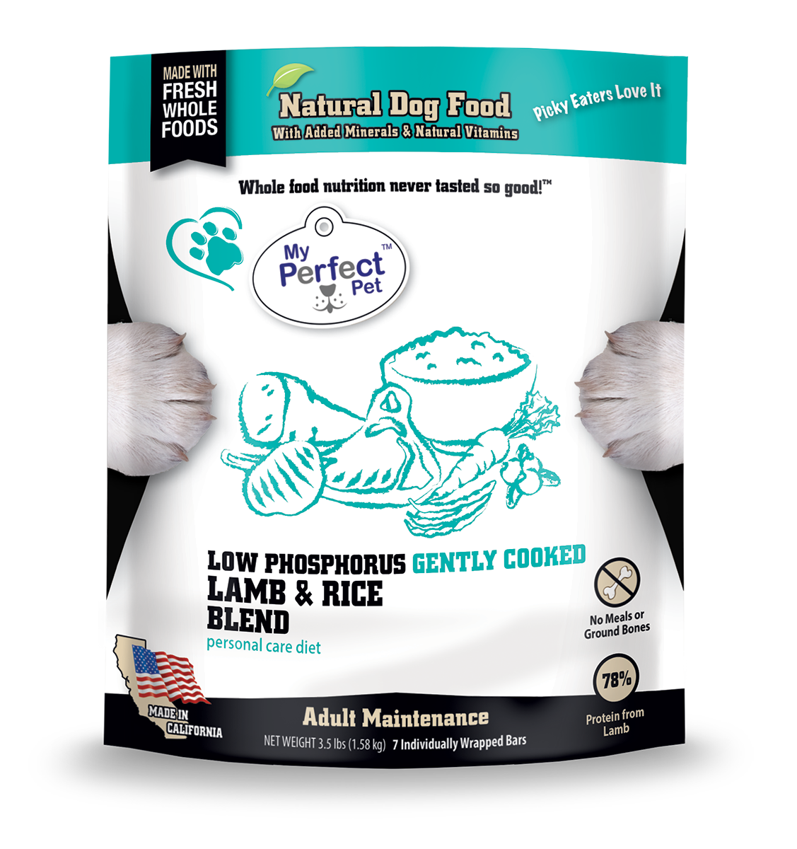 My Perfect Pet Low Phosphorus Gently Cooked Lamb & Rice Frozen Dog Food, 3.5-lb Bag