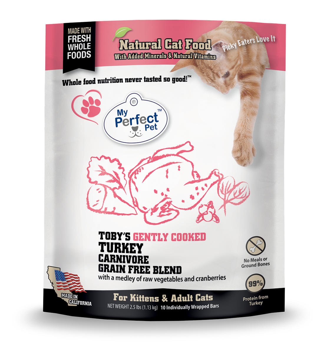 My Perfect Pet Toby's Gently Cooked Turkey Frozen Cat Food, 2.5-lb Bag