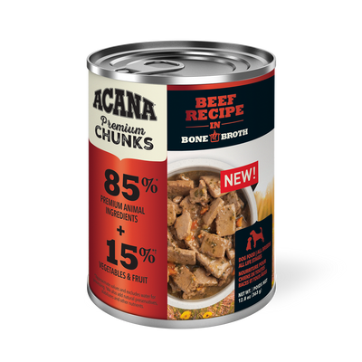 Acana Premium Chunks, Beef Recipe in Bone Broth Wet Dog Food, 12.8-oz, Case of 12