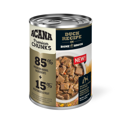 Acana Premium Chunks, Duck Recipe in Bone Broth Wet Dog Food, 12.8-oz, Case of 12