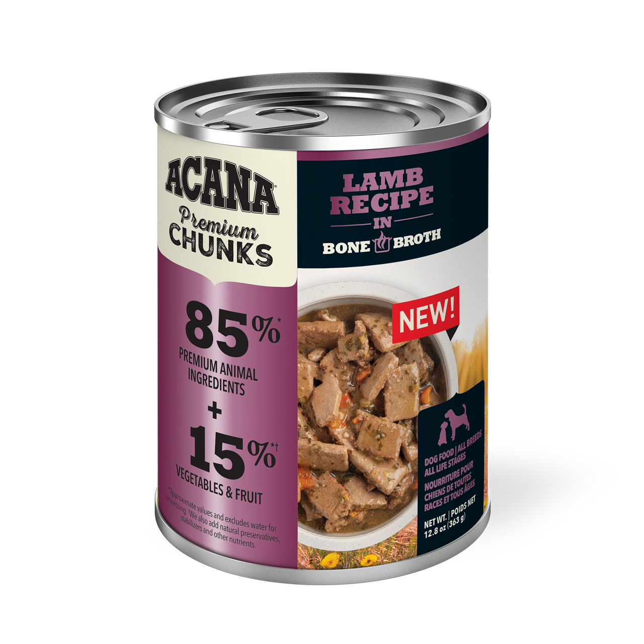 Acana Premium Chunks, Lamb Recipe in Bone Broth Wet Dog Food, 12.8-oz, Case of 12