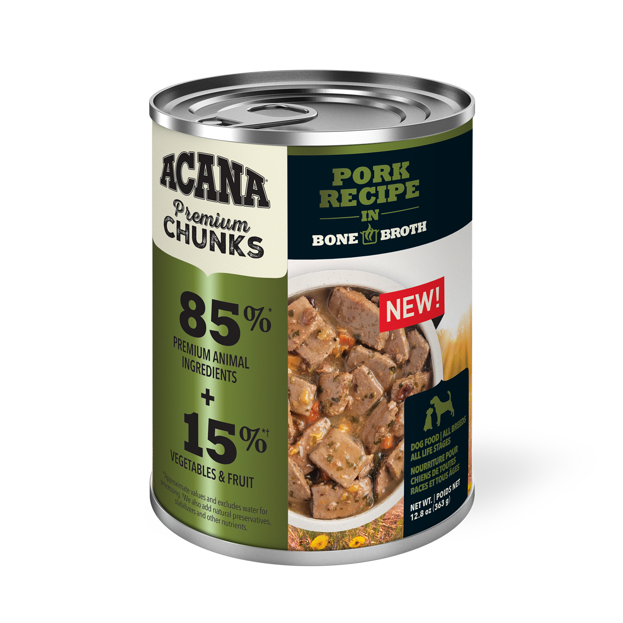 Acana Premium Chunks, Pork Recipe in Bone Broth Wet Dog Food, 12.8-oz, Case of 12