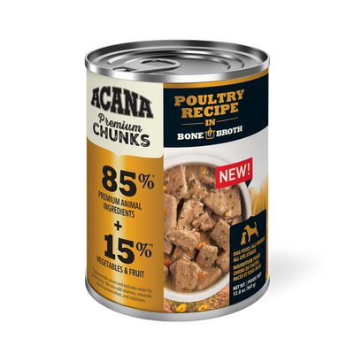 Acana Premium Chunks, Poultry Recipe in Bone Broth Wet Dog Food, 12.8-oz, Case of 12