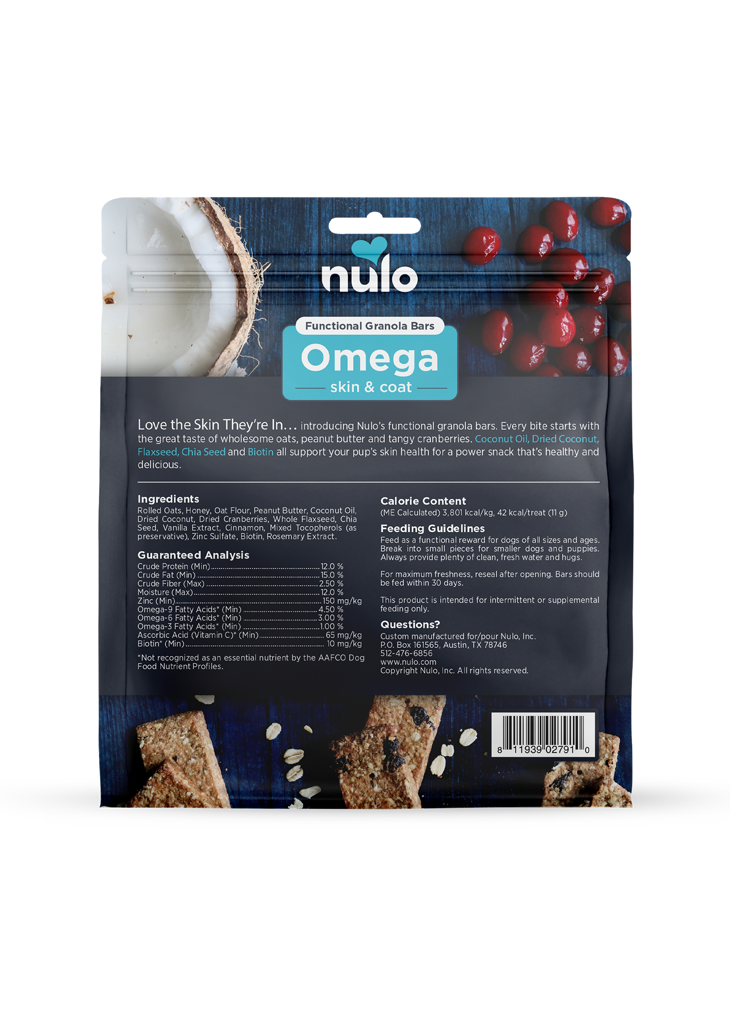 Nulo Omega Skin & Coat Health Functional Granola Bars 10-oz, Dog Treat