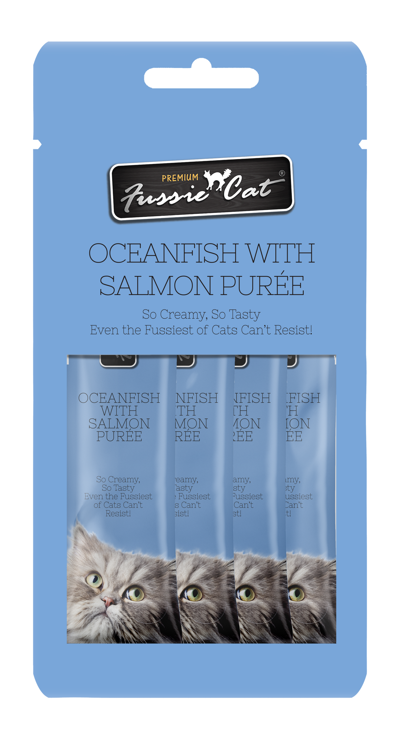 Fussie Cat Oceanfish With Salmon Purée 0.5-oz, 4-Pack, Cat Treat