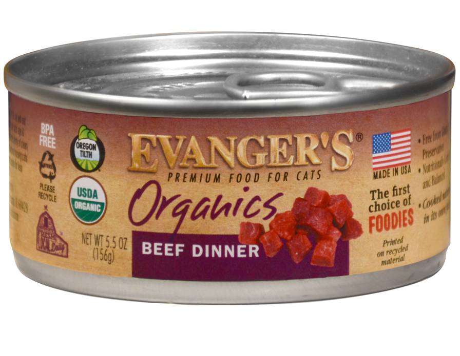 Evanger's Organic Beef Dinner, Wet Cat Food, 5.5-oz Case of 24