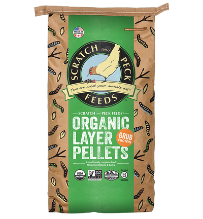 Scratch & Peck Organic Layer Pellets With Grub Protein 16%, Poultry Feed, 35-lb Bag