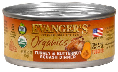 Evanger's Organic Turkey & Butternut Squash Dinner, Wet Cat Food, 5.5-oz Case of 24