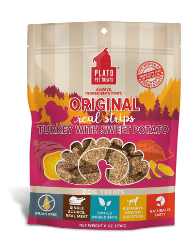 Plato Real Strips Grain Free Meat Bar Dog Treats, Turkey And Sweet Potato Recipe