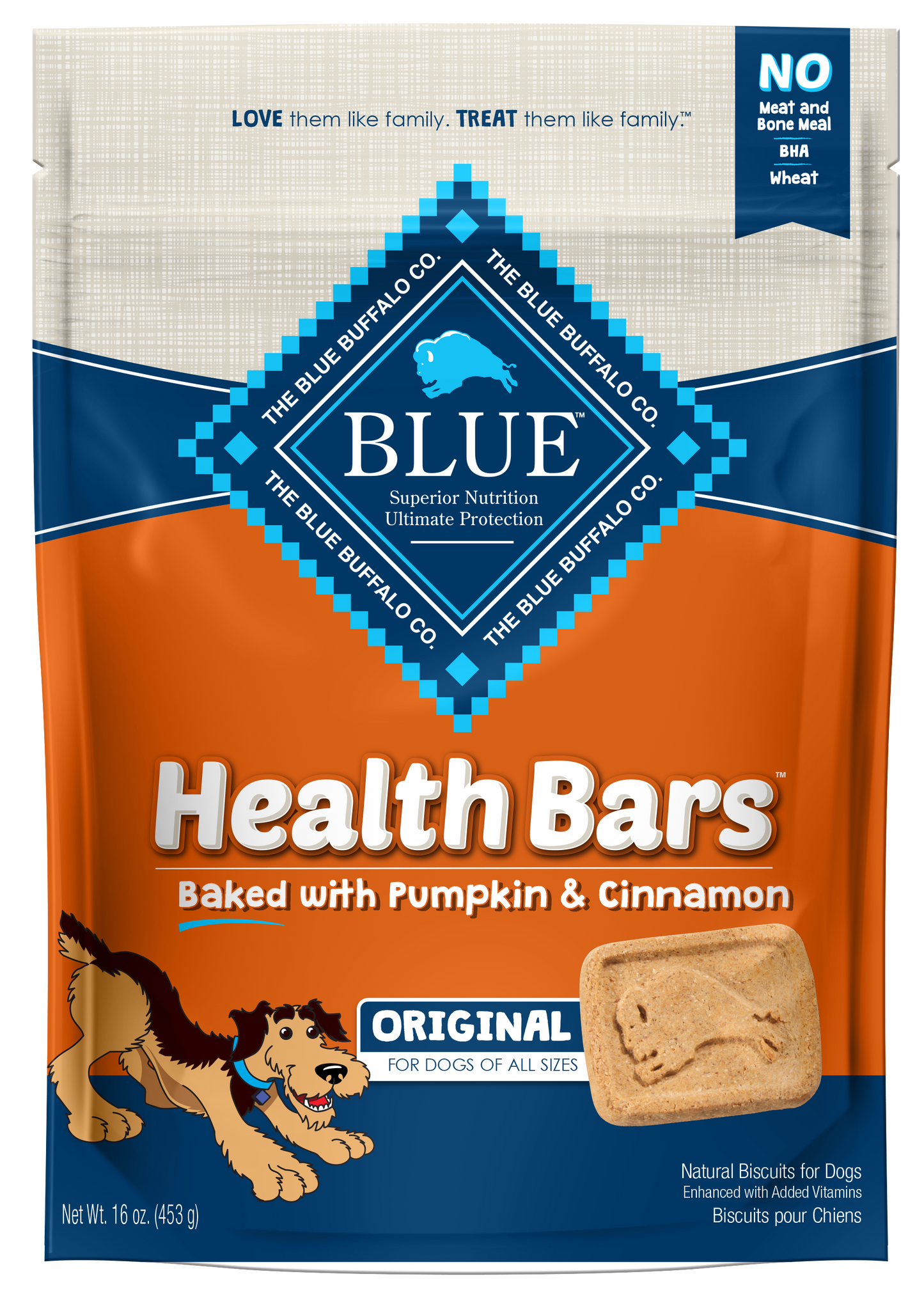 Blue Buffalo Health Bars Natural Crunchy Dog Treats Biscuits, Pumpkin And Cinnamon Recipe, 16oz Bag