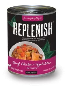 Replenish Beef, Chicken, and Vegetables In Gravy, Wet Dog Food, 13.2-oz Case of 12