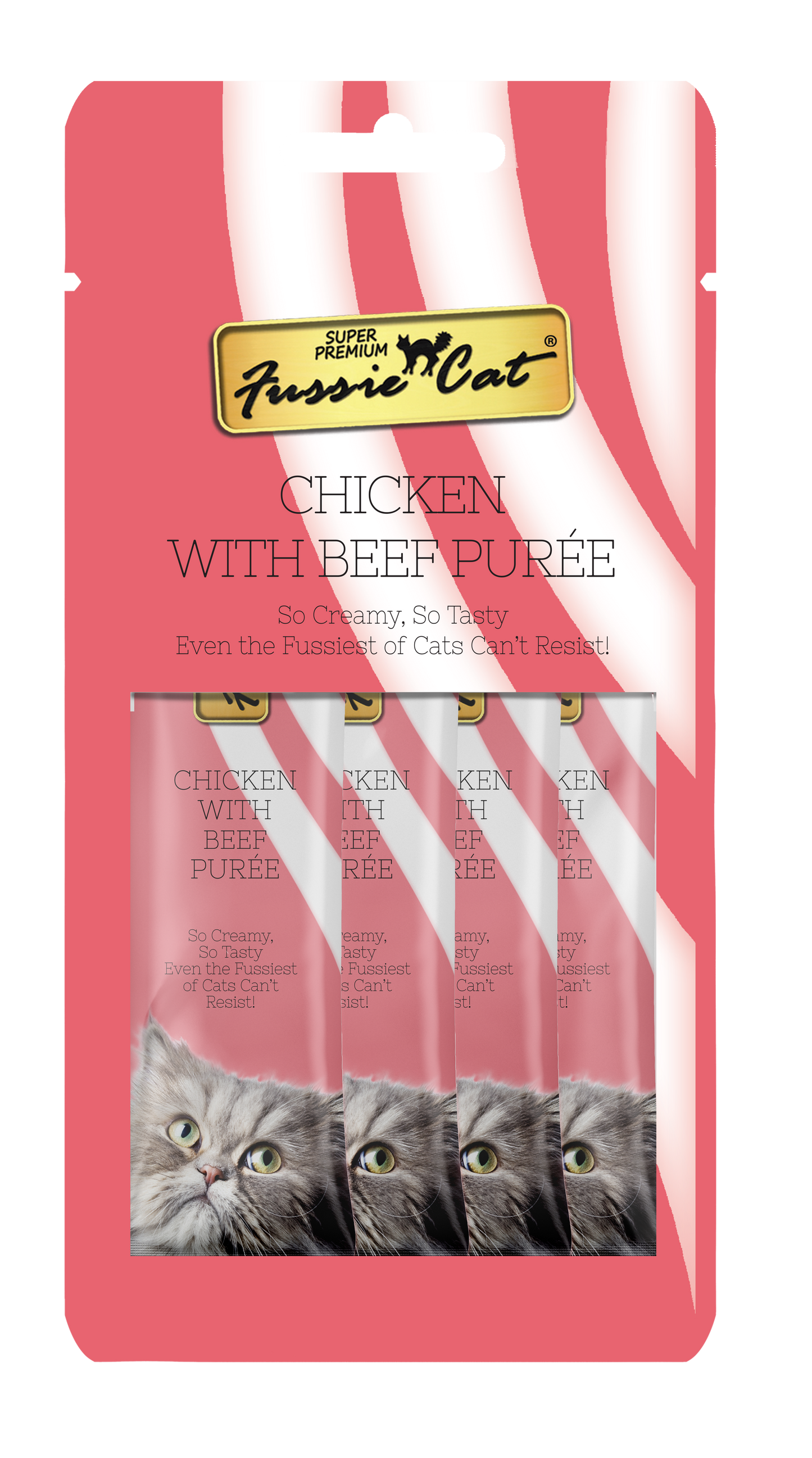 Fussie Cat Chicken With Beef Purée 0.5-oz, 4-Pack, Cat Treat