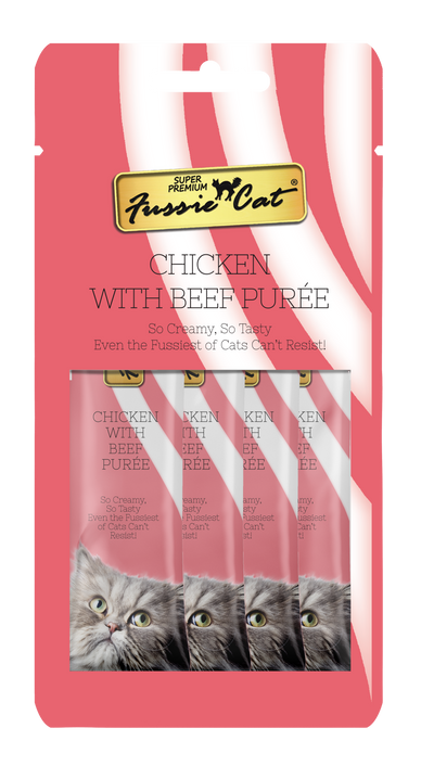 Fussie Cat Chicken With Beef Purée 0.5-oz, 4-Pack, Cat Treat