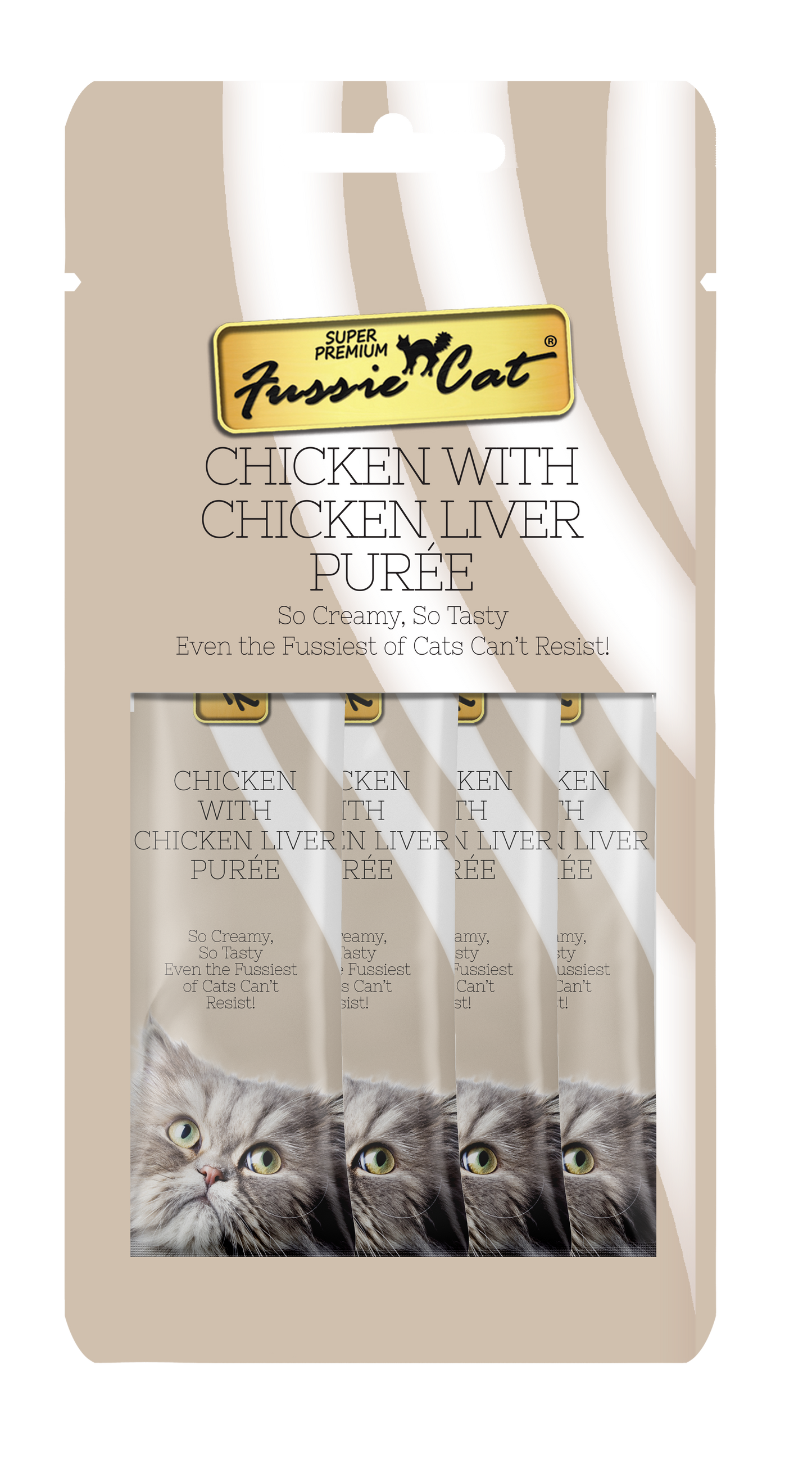 Fussie Cat Chicken With Chicken Liver Purée 0.5-oz, 4-Pack, Cat Treat